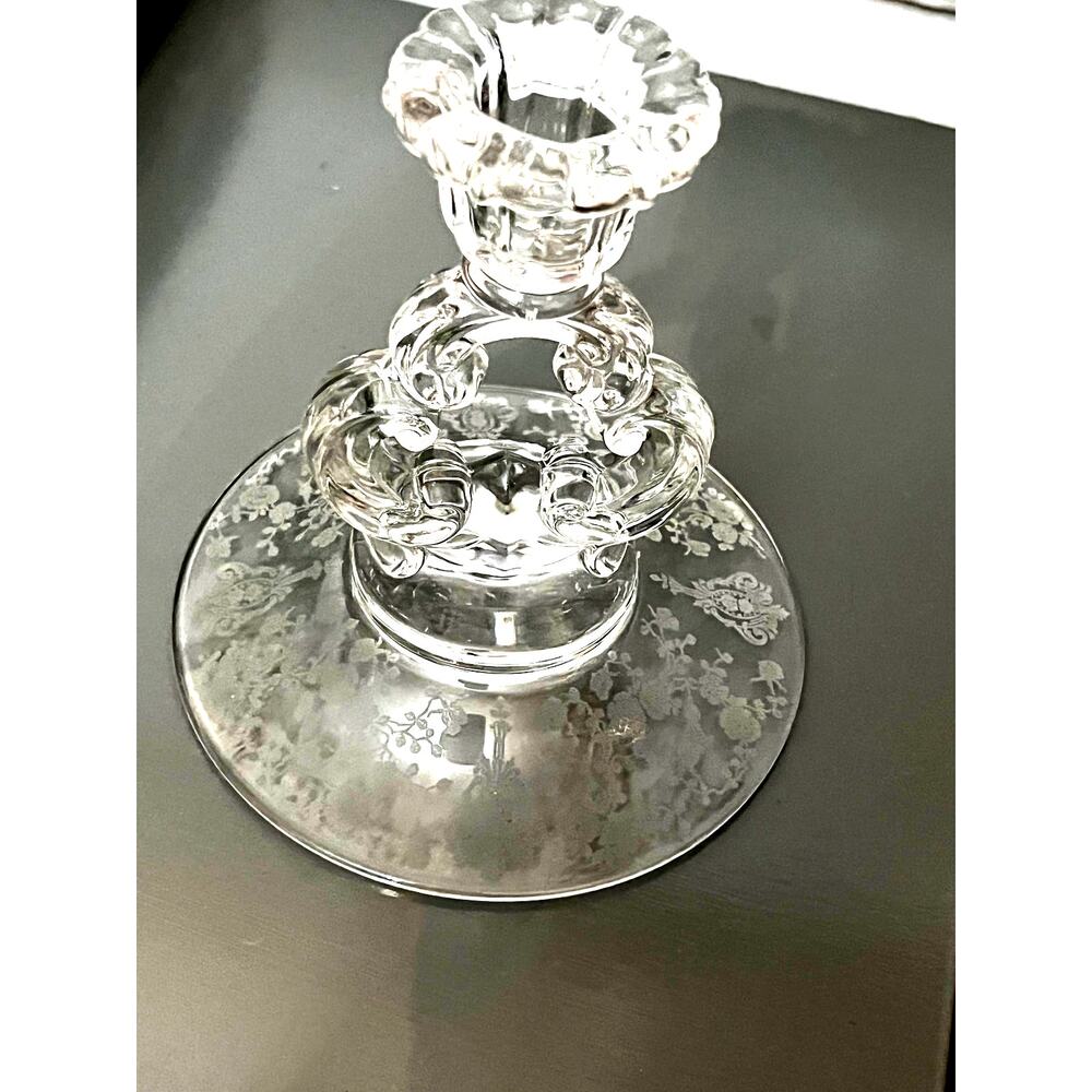 Vintage Cambridge Glass Rose Pointe Keyhole Candle Holder